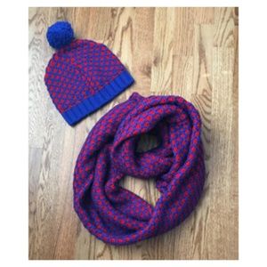 J.Crew Red and Blue Infinity Scarf and Hat